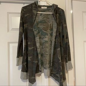 Camouflage open front sweater